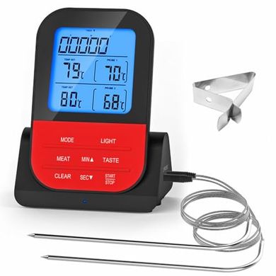 Termómetro de carne inalámbrico con doble sonda LCD, temporizador.
